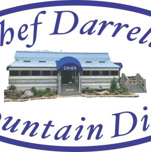 Diner logo- a picture of the diner with the word's Chef Darrell's Mountain Diner written around it