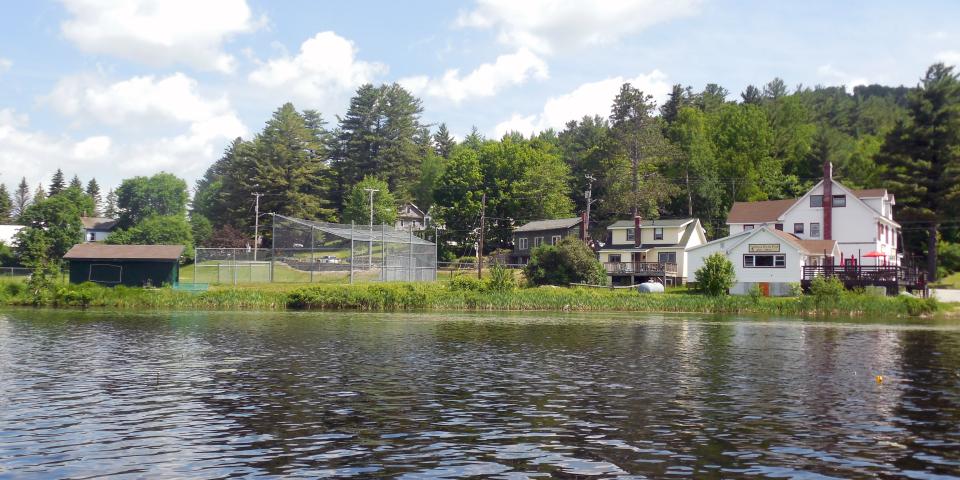 View of Route 30 in Long Lake from Jennings Pond
