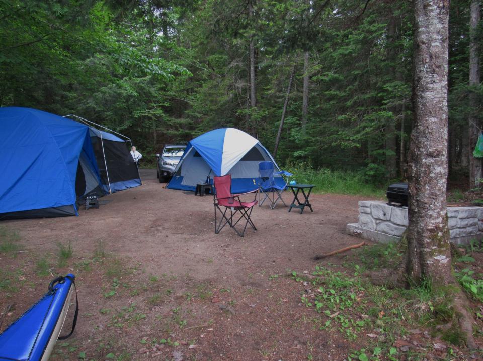 Two tents set up in a campsite at Lake Durant
