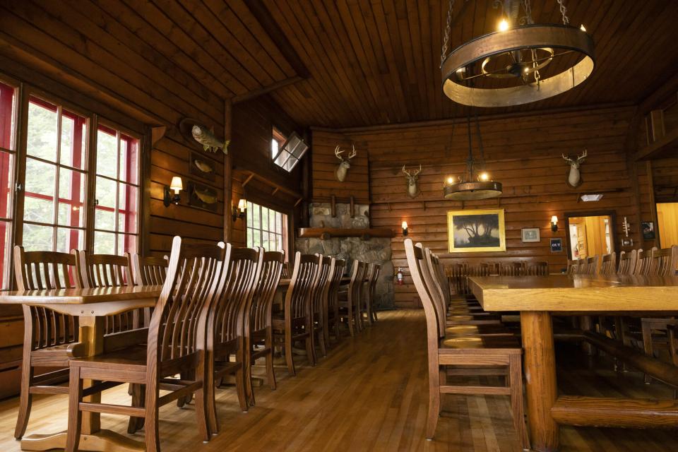 An interior view of Great Camp Sagamore's Dining Hall