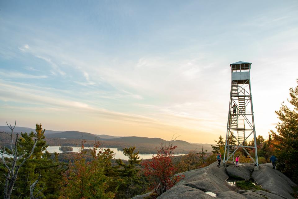 A firetower at sunset during fall