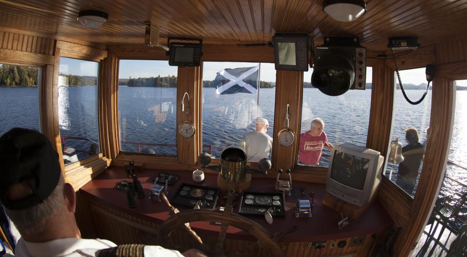 A view from the cockpit of a boat