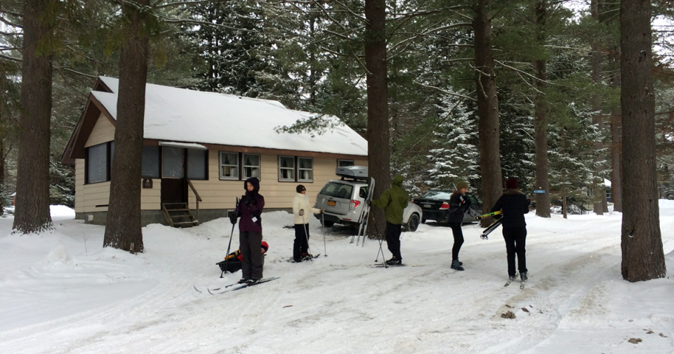 Ski group prepares to head out on the cross-country ski trails