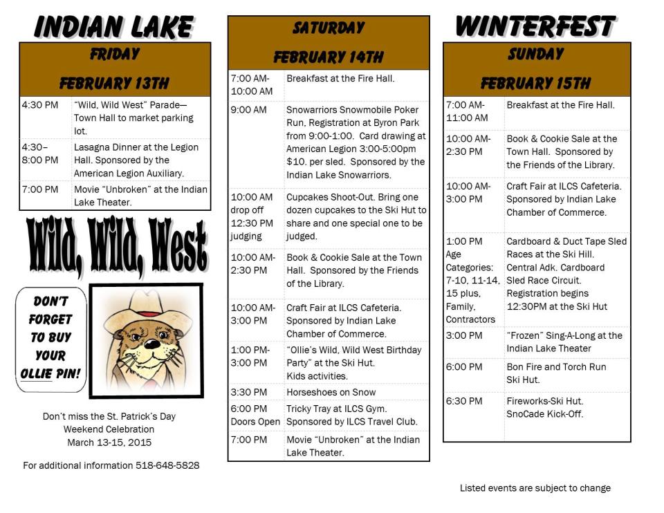 2015 Indian Lake Winterfest Schedule...