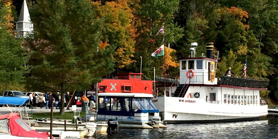 All Aboard? Passengers boarding the W.W. Durant for a scenic excursion on Raquette Lake