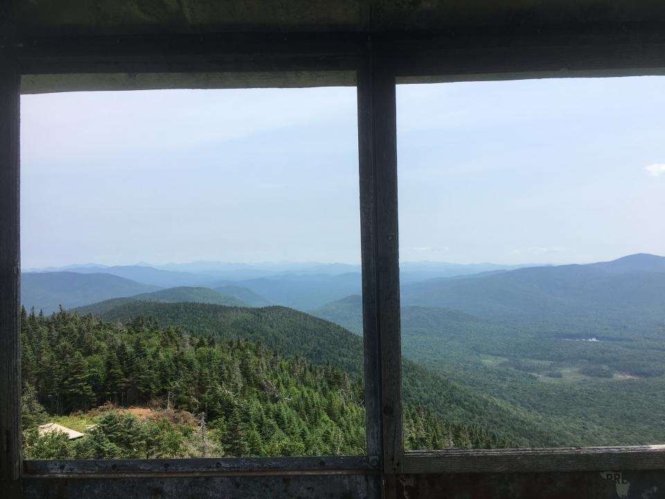 Looking out of Wakely fire tower's east window.