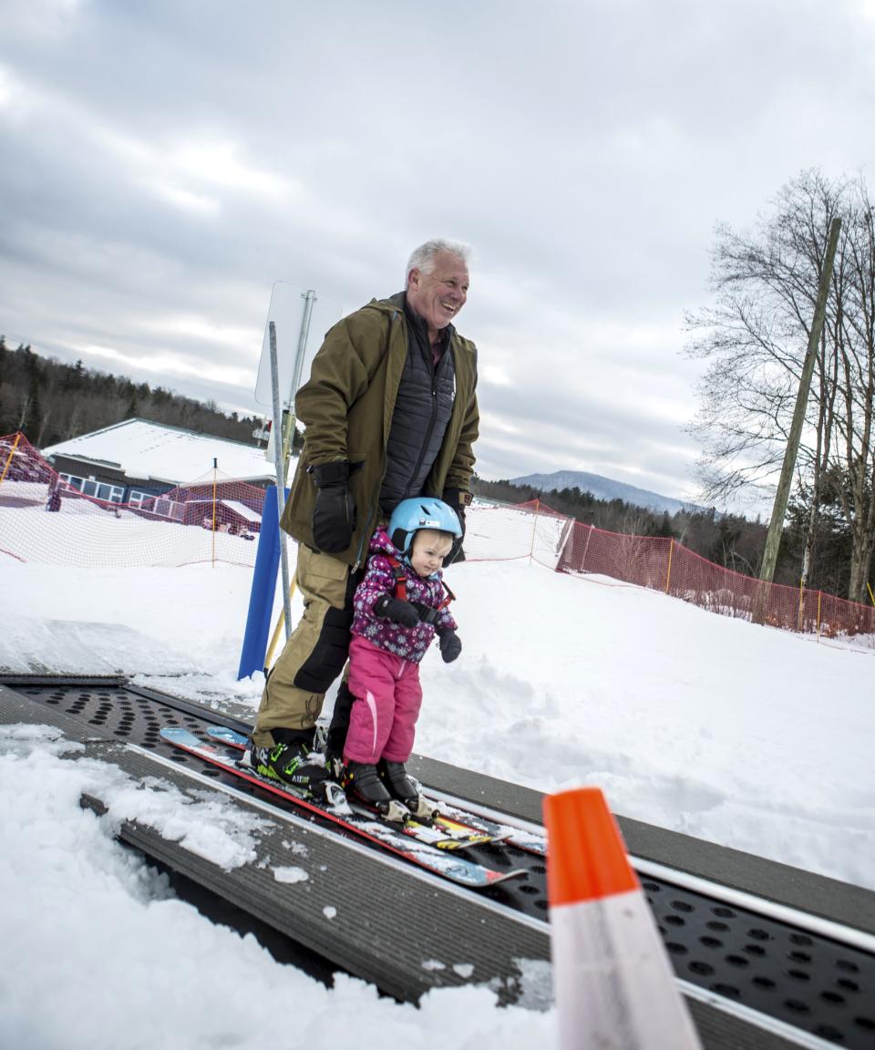 New last year, the Sunkid Lift is a moving sidewalk that takes new skiers to the top of the Bunny Hill.