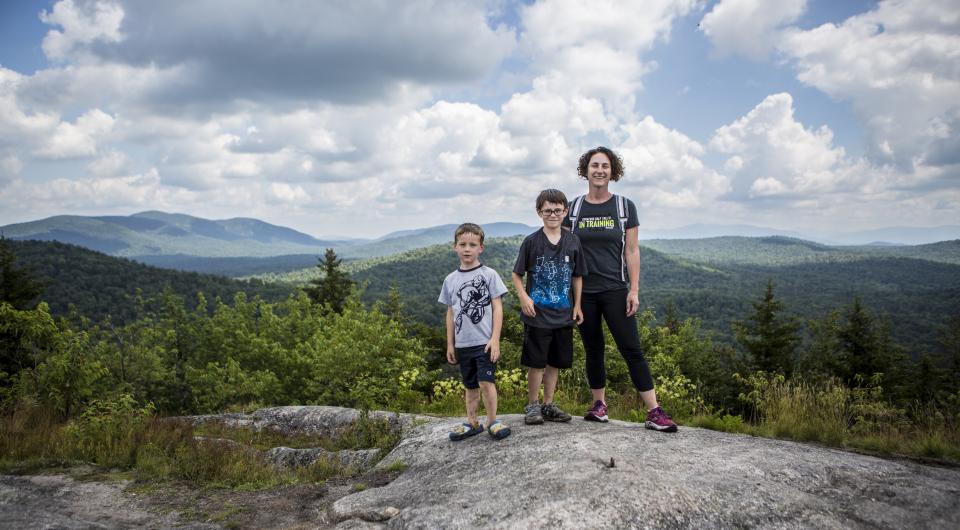 Mom and kids on top of Coney Mountain