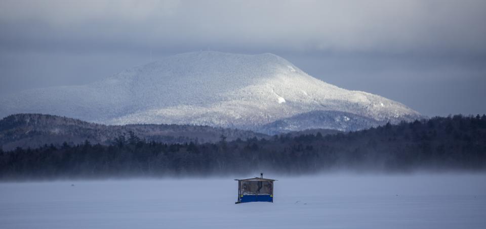 An ice shanty on a chilly day on Fourth Lake