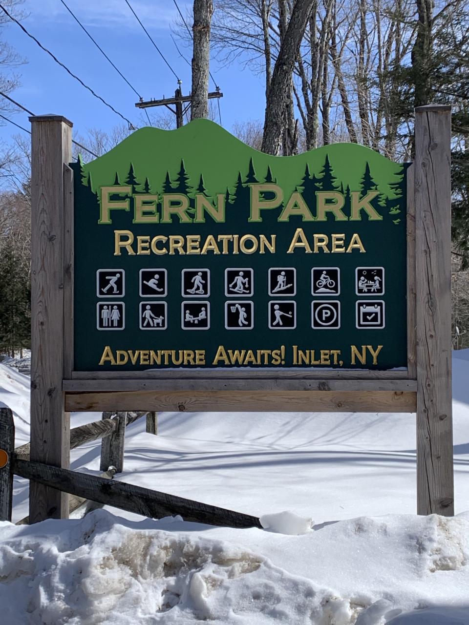 The entrance sign to Fern Park in Inlet, NY.