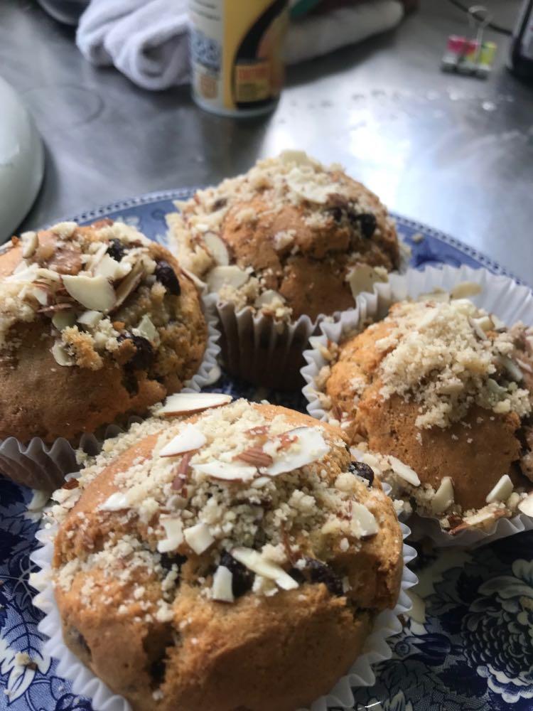 Freshly baked blueberry coconut almond muffins