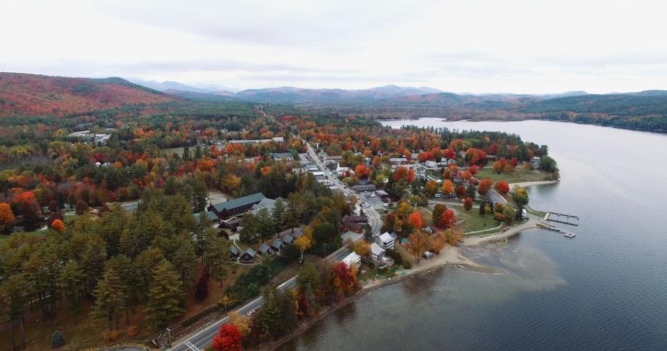 An aerial view of the village of Schroon Lake.
