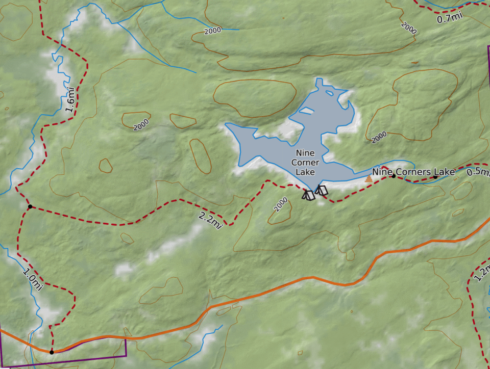 map of nine corner lake hike