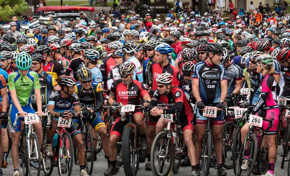 Mountain Biker racers at the starting line for the Black Fly Challenge
