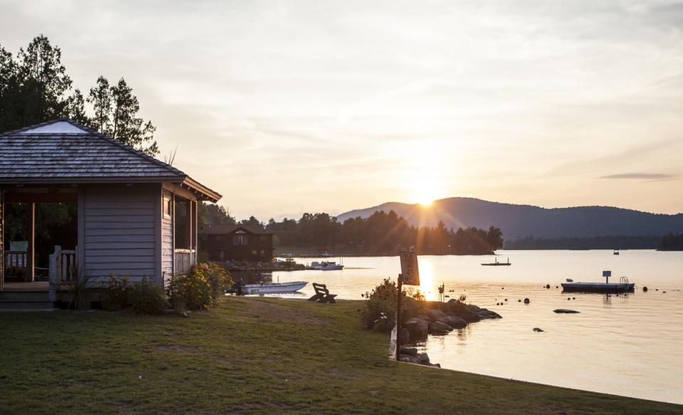 One of the finest places to watch the sunset is Blue Mountain Lake Beach.