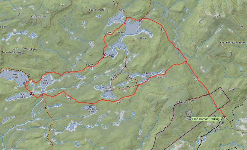 A map of the French Louie hiking loop.