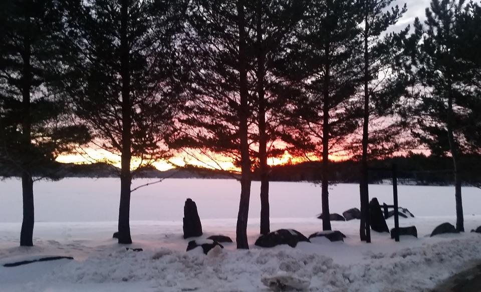 A scenic spot at sunset in the winter.